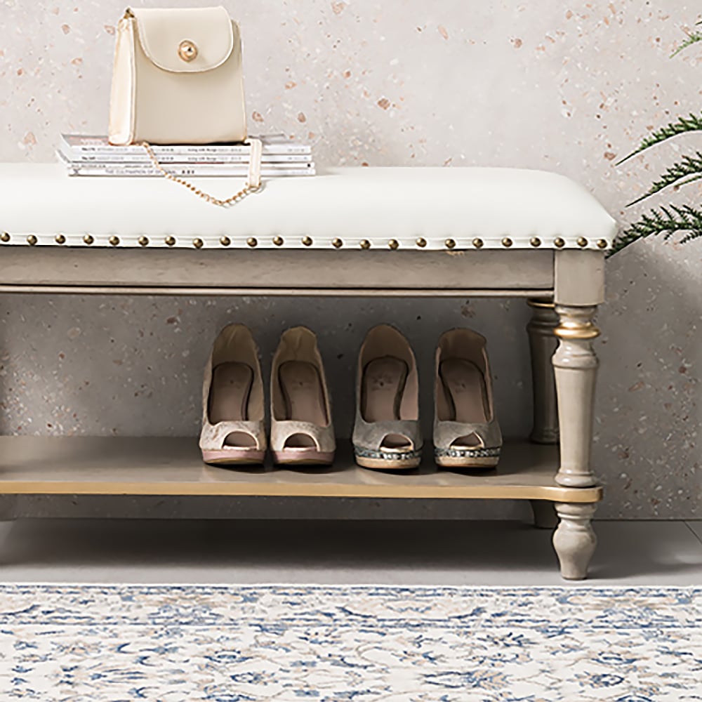 900mm Cushioned Bench White Upholstered Bench with Storage window image