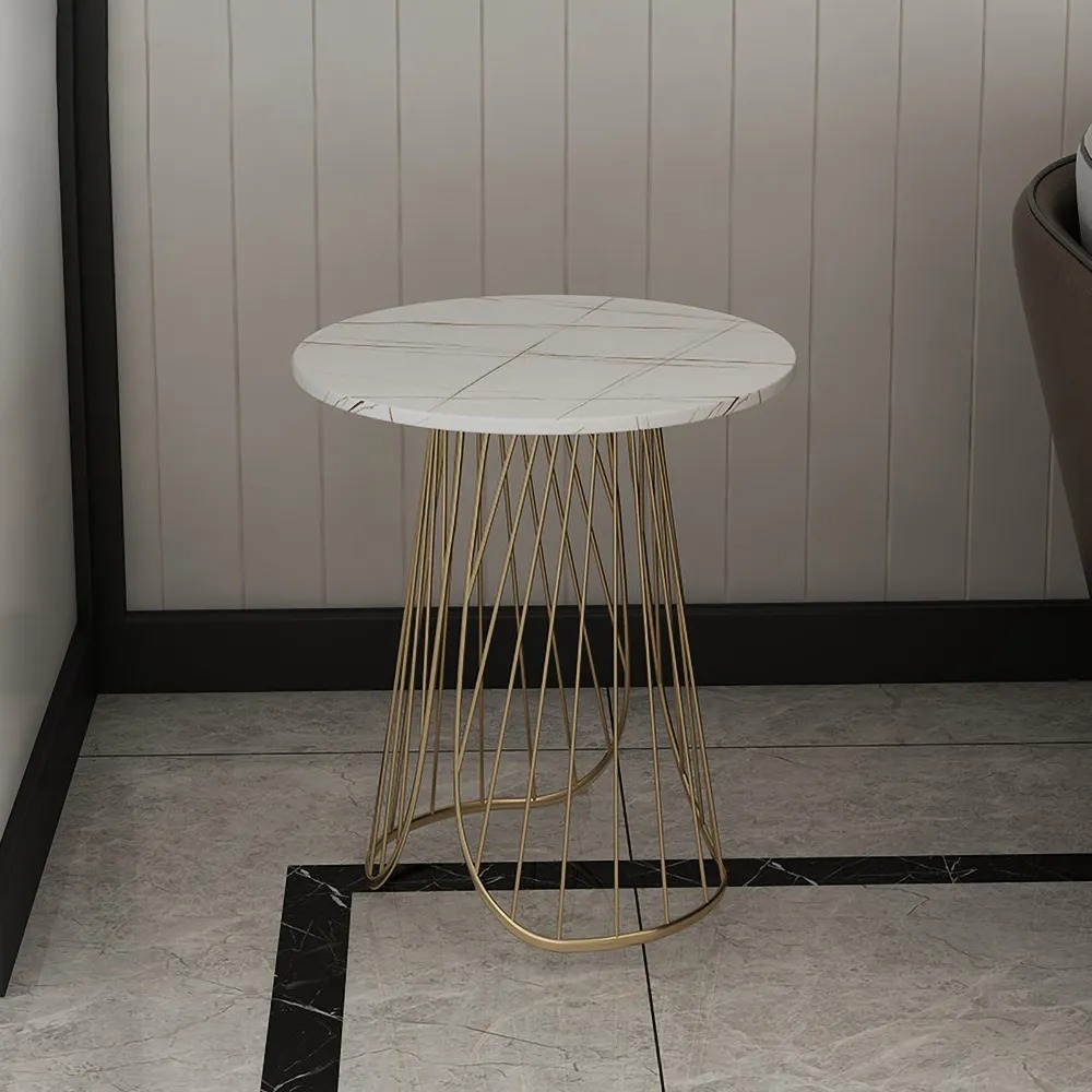 White Modern Side Table with Sintered Stone Top Metal Frame window image