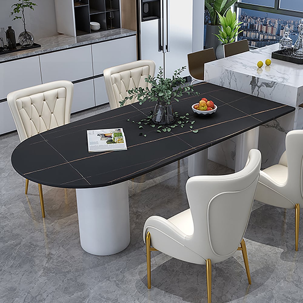 63" Black Dining Table with Sintered Stone Top & Metal Frame window image