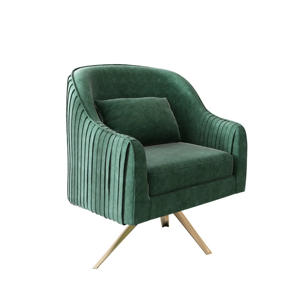Green Velvet Accent Chair Modern Upholstered Arm Chair Pillow Included window image