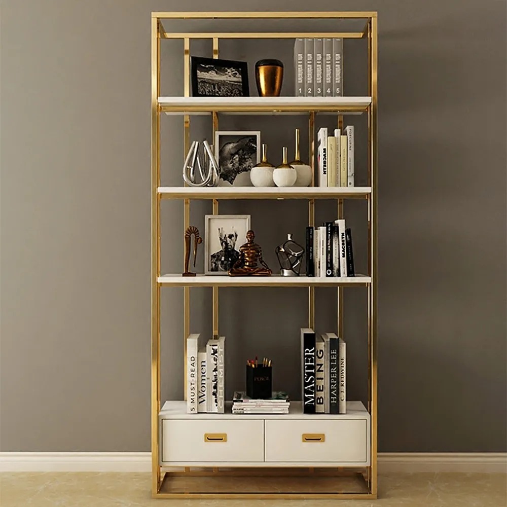 Modern Etagere Bookshelf Freestanding in Golden Metal window image