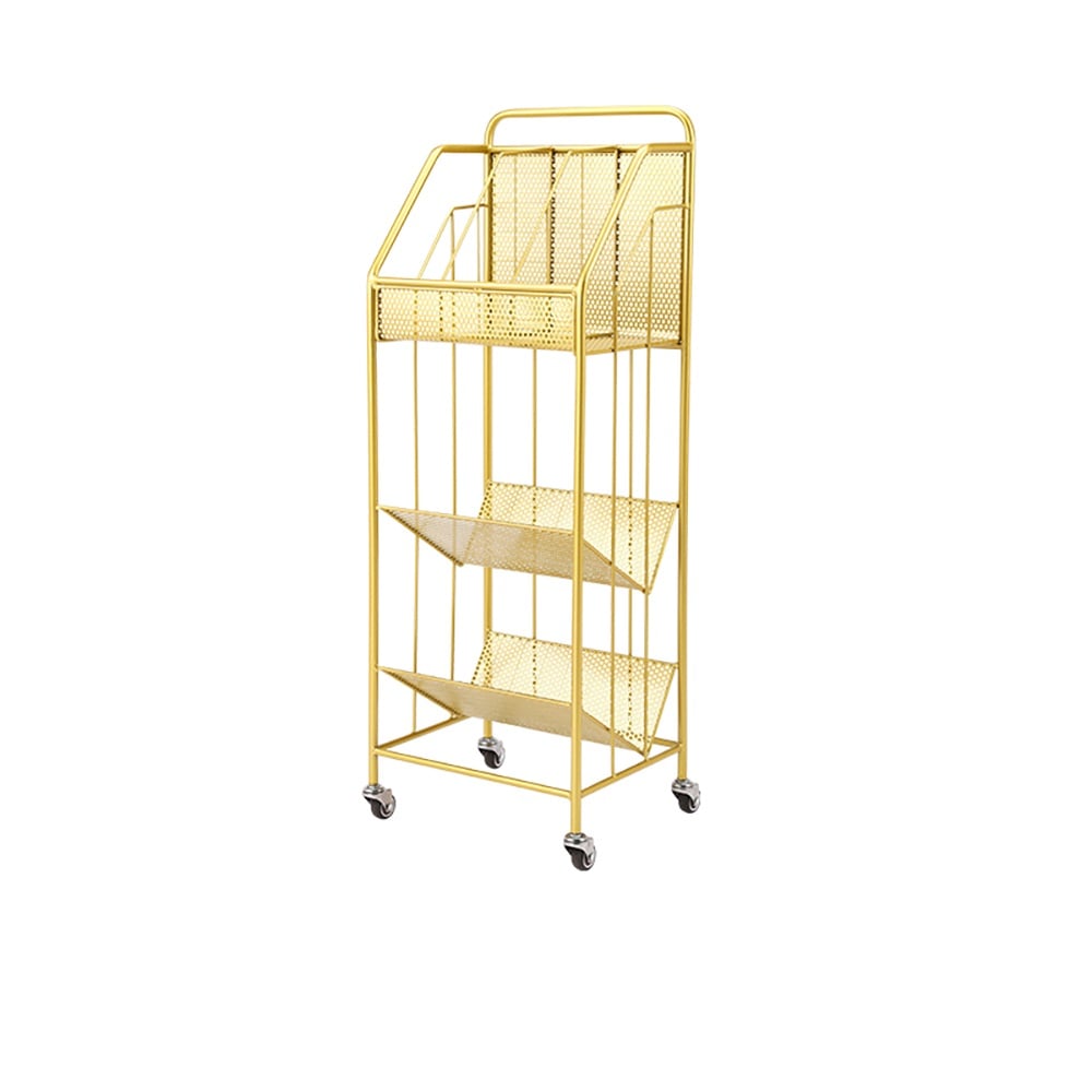 Étagère à livres rectangulaire moderne à 3 niveaux avec bibliothèque à roulettes en or 990 mm image de fenêtre
