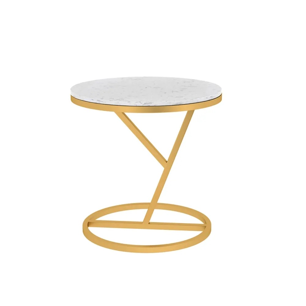 White Round Side Table with Marble Top Metal Frame window image