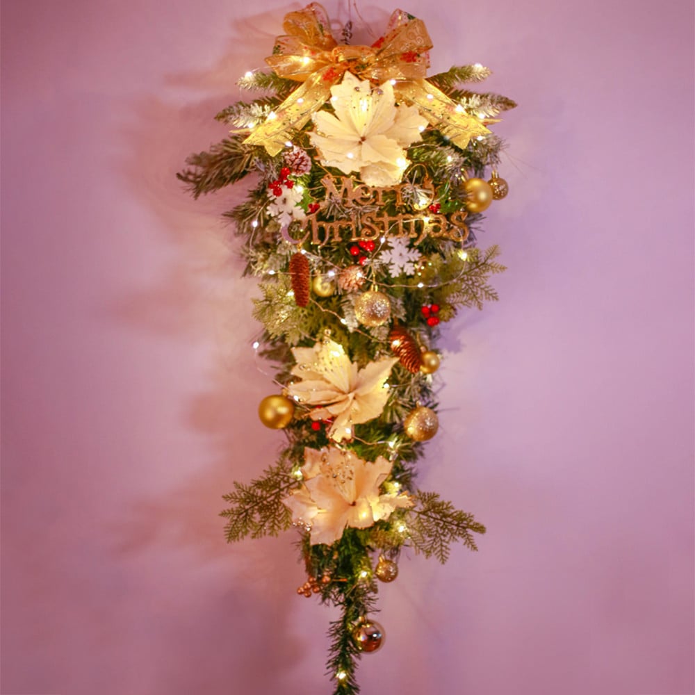 Gold LED Christmas Teardrop Swag Decoration with Warm Light Large Size window image