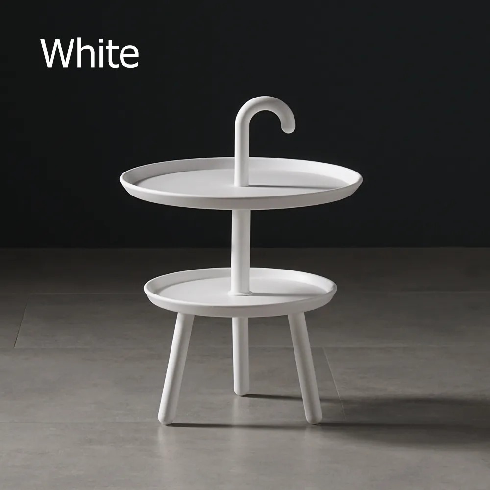 White Round Side Table PP Plastic with 2-Shelf End Table window image