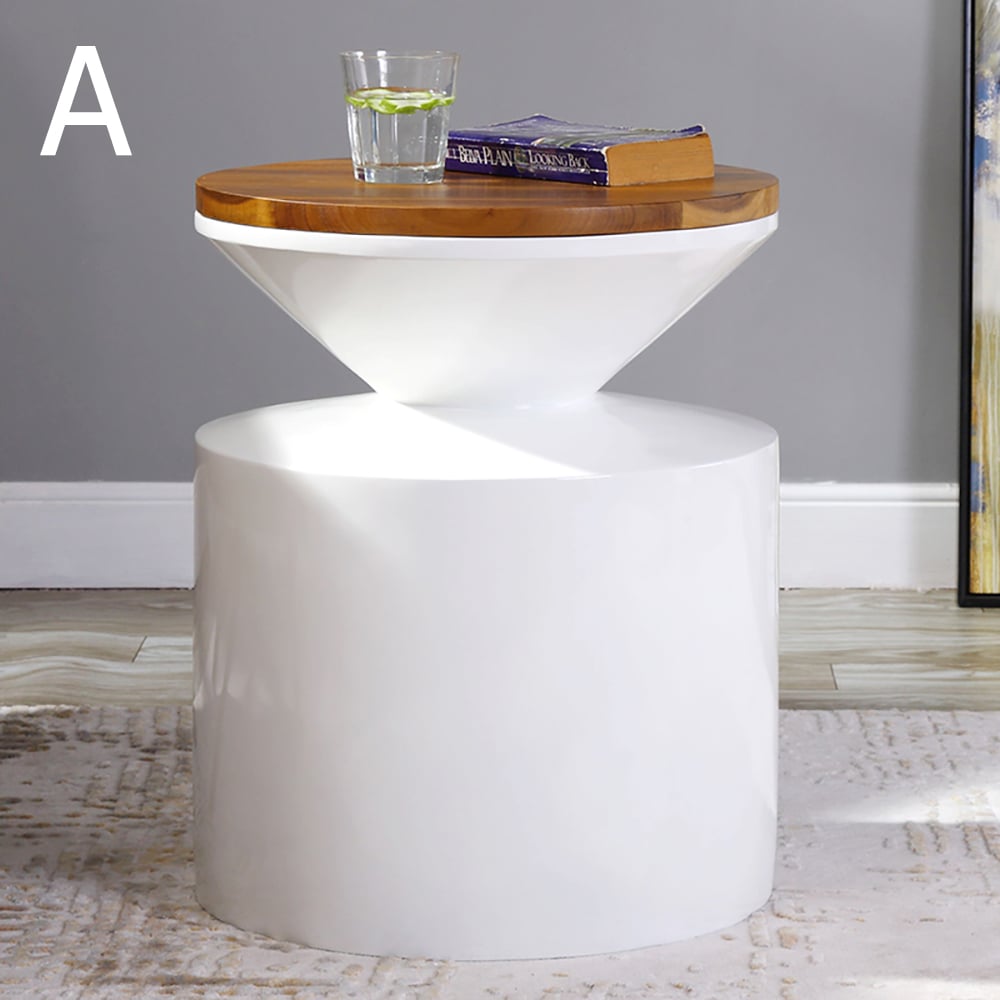 Modern White Round End Table with Wooden Top Side Table Style A window image