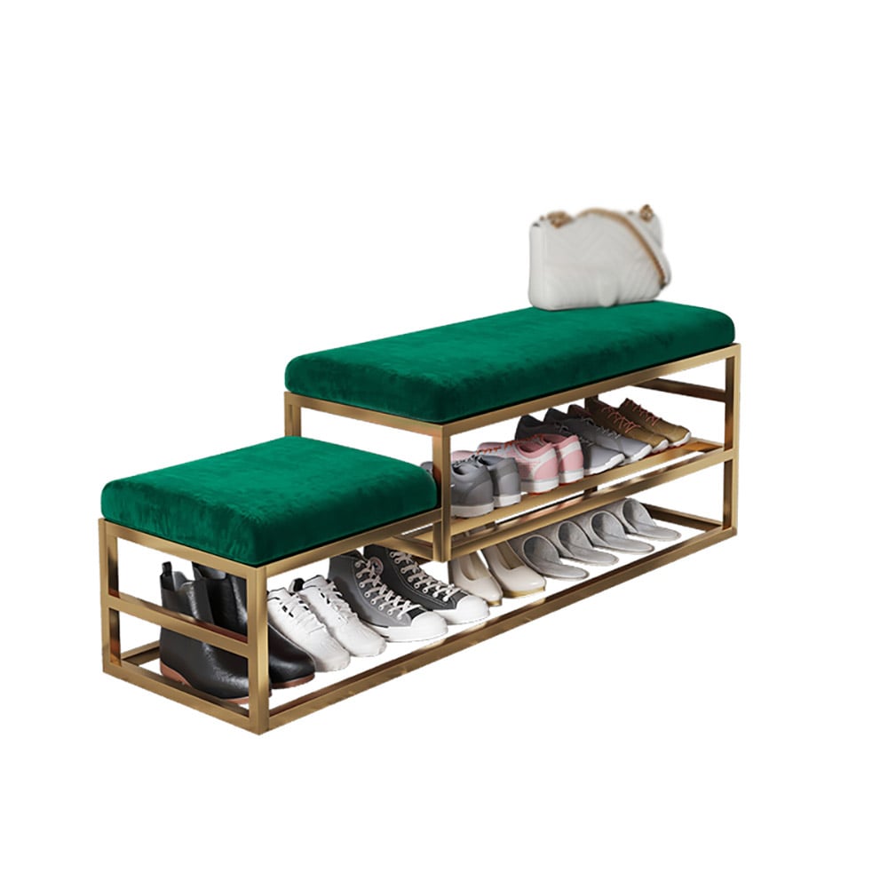 Modern Hallway Bench with Shoe Storage Velvet Upholstered Bench-Green window image