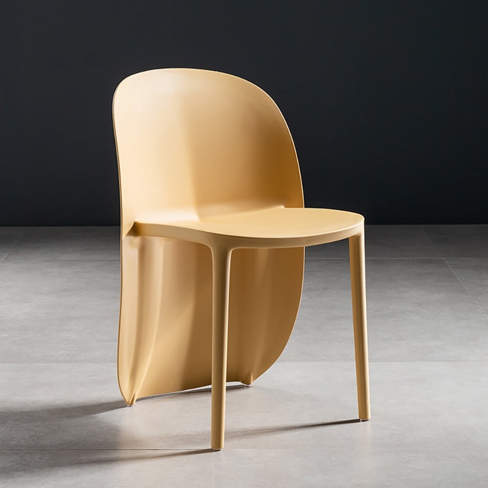 Modern Yellow Dining Chair PP Plastic Unique Backrest Armless Chair window image