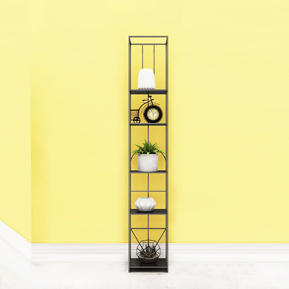 70" Black Rectangular Metal Freestanding Shelving Geometric Shelf with over 5 Tier window image
