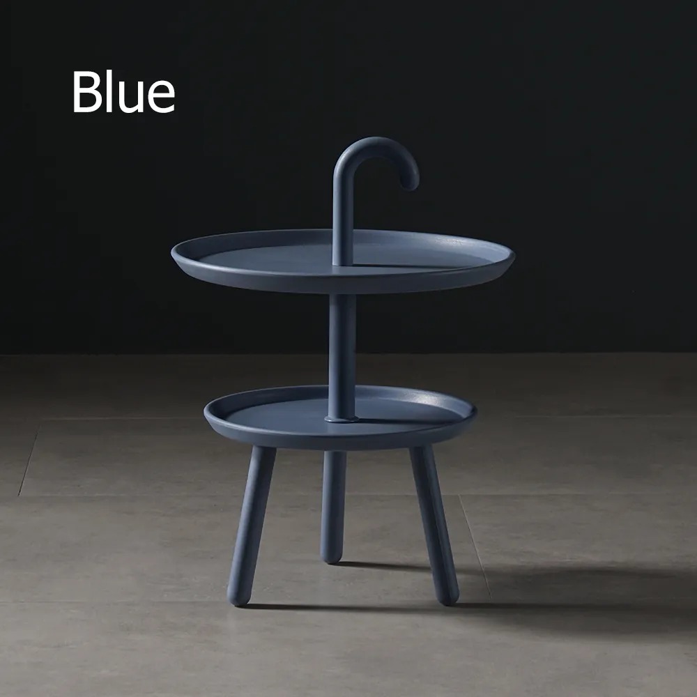 Table d'appoint ronde bleue en plastique PP avec table d'appoint à 2 étagères image de fenêtre