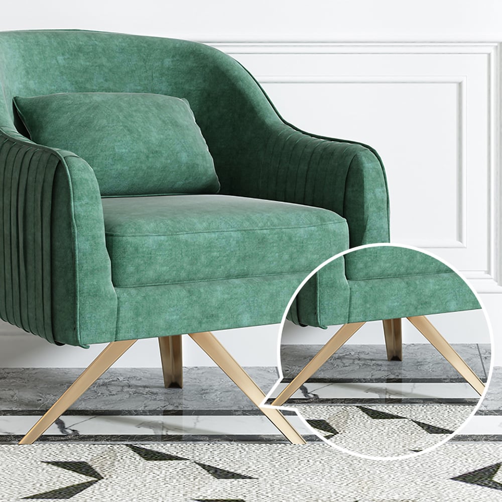 Green Velvet Accent Chair Modern Upholstered Arm Chair Pillow Included window image