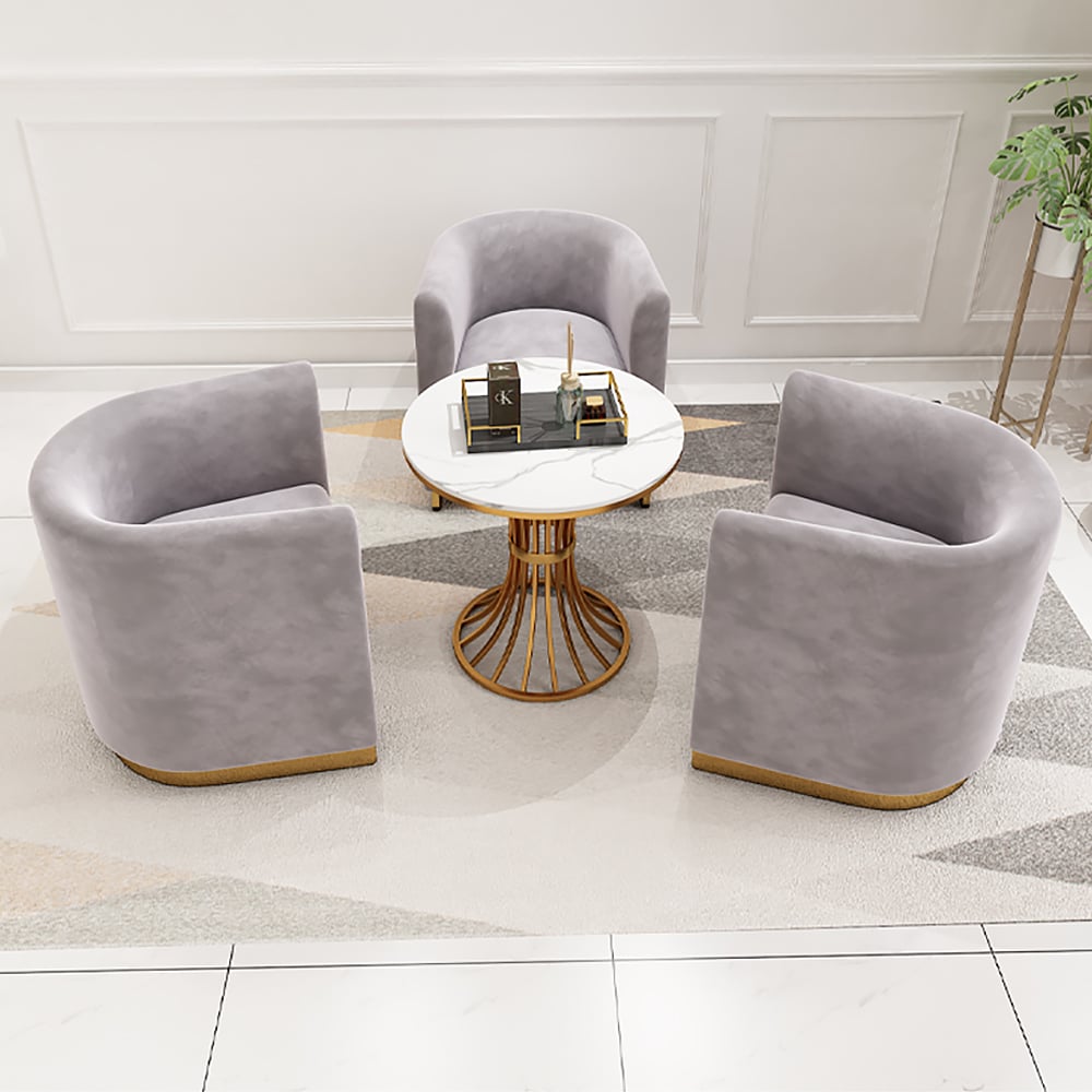 Gray Modern Accent Chair Velvet Upholstered Accent Chair Modern in Gold Base window image