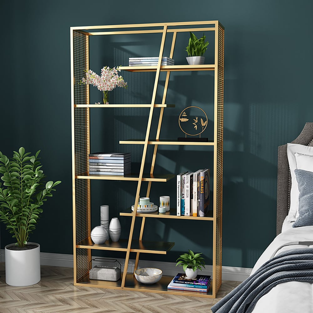 Contemporary Freestanding Etagere Bookshelf in Gold window image