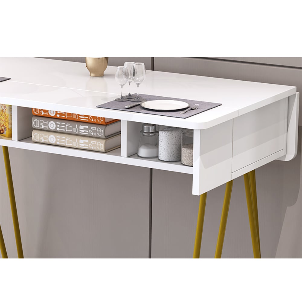 White Desk with Storage Writing Desk Metal Legs in Gold window image