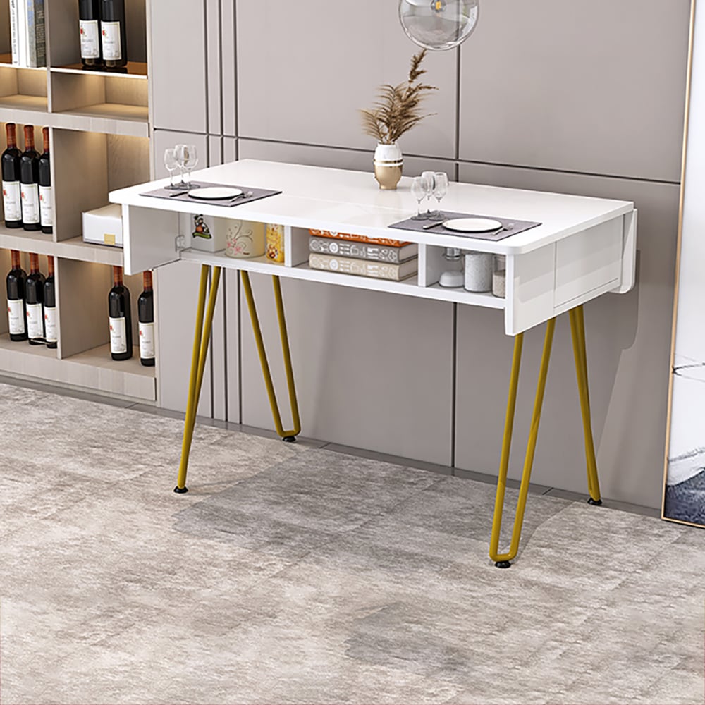 White Desk with Storage Writing Desk Metal Legs in Gold window image