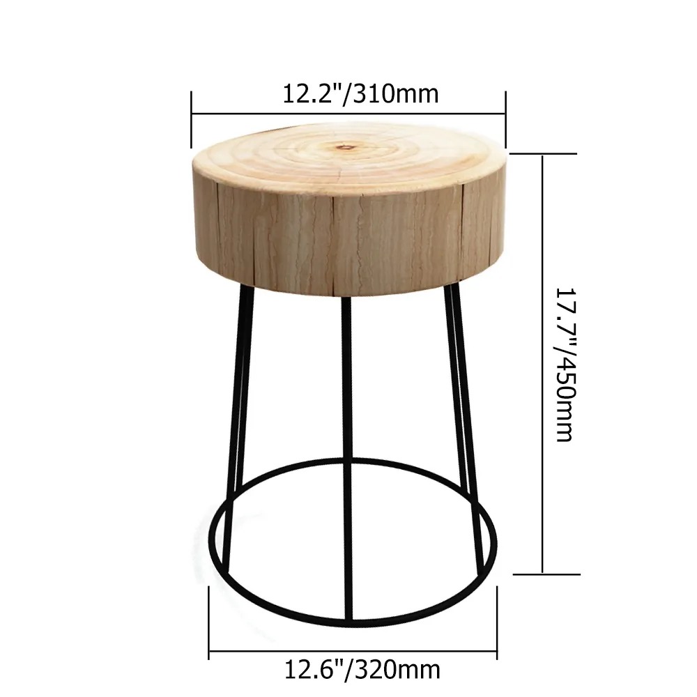 Modern Round End Table Metal Side Table with Wooden Top Walnut window image
