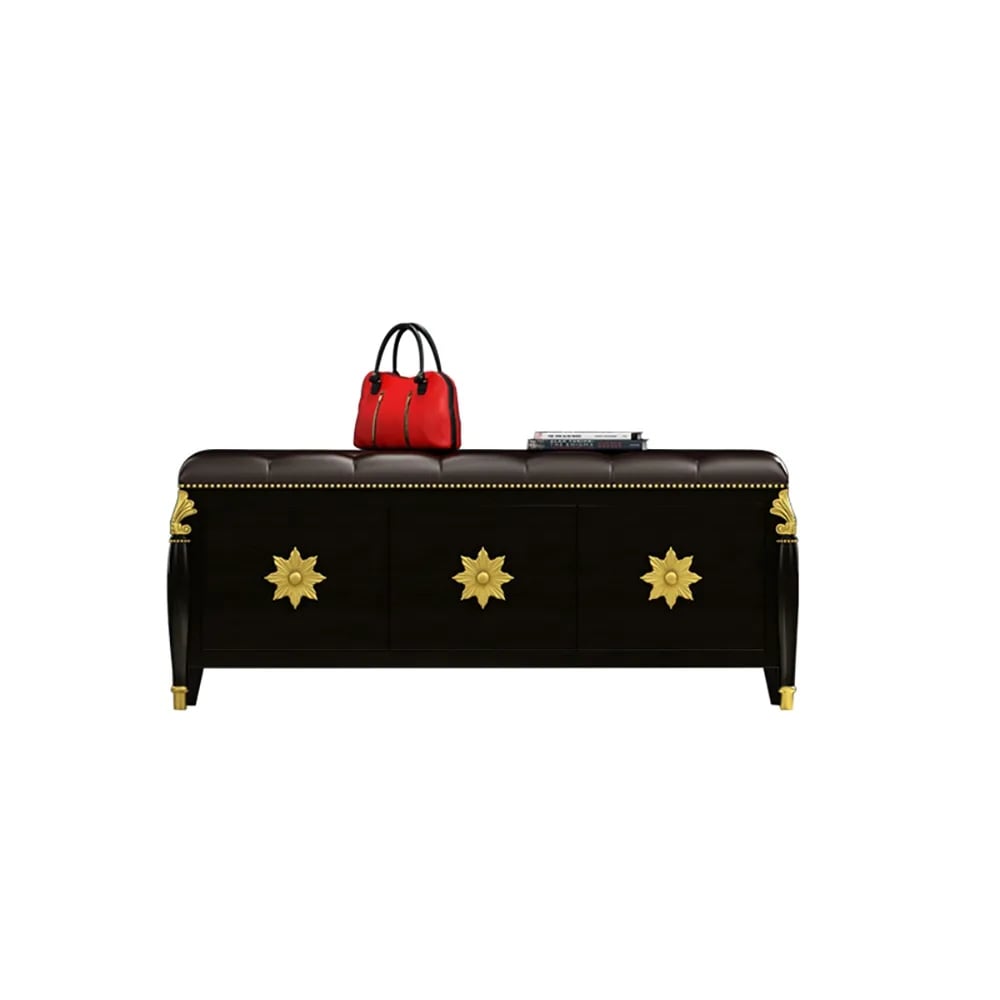 39.4'' Retro Storage Bench Shoe Rack with Leather Upholstered Seat window image