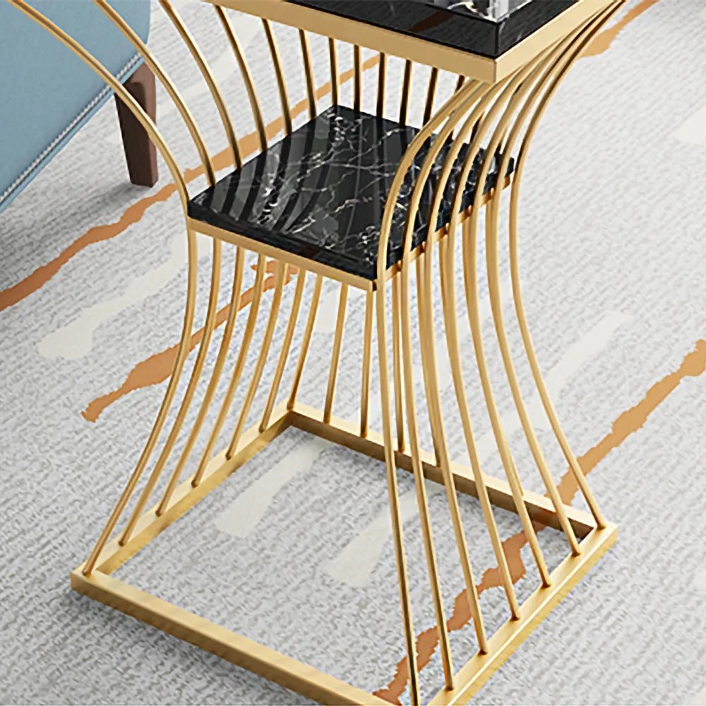 2-Tiered White Side Table with Storage with Marble Top Metal Frame window image