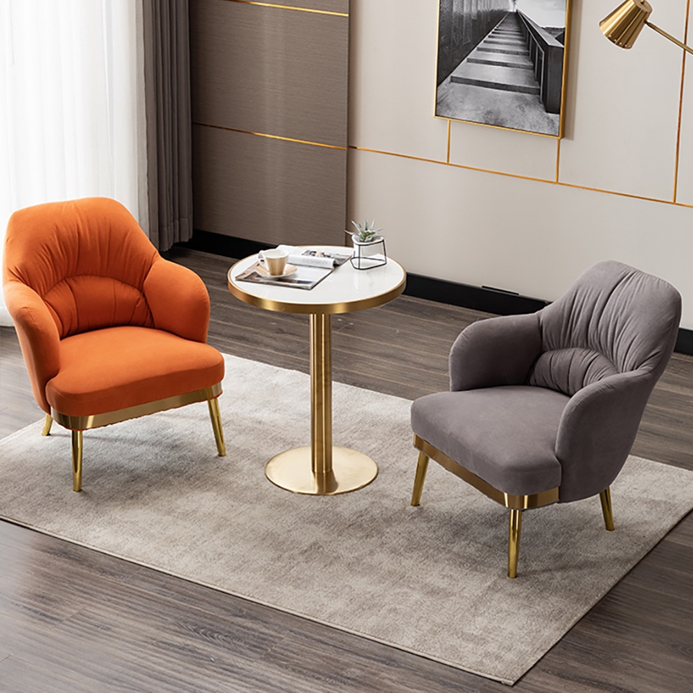 Orange Modern Accent Chair Tufted Velvet Upholstered Metal in Gold｜Homary