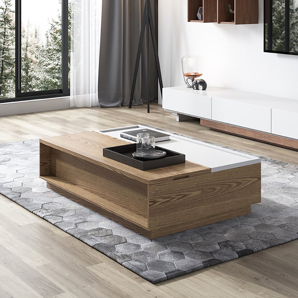 Natural Contemporary Lift Top Coffee Table with Storage & Drawers window image