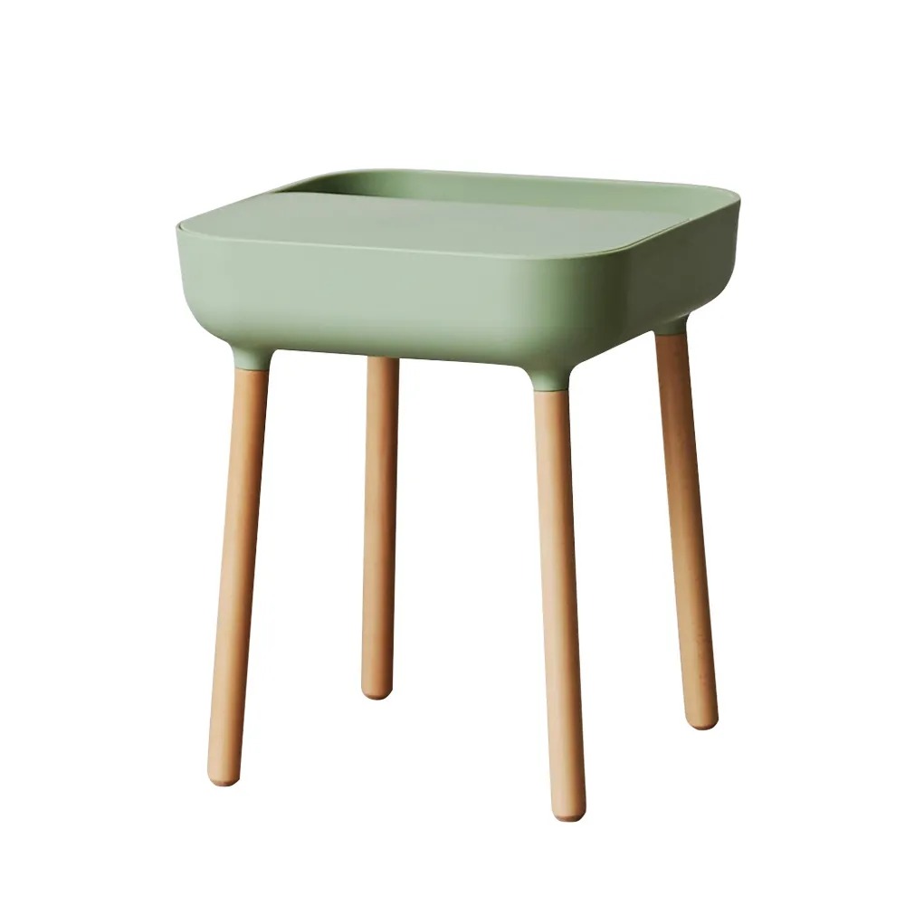 Set of 2 Green Side Table with Storage Wood Modern End Table window image