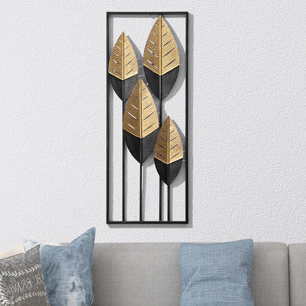 Modern Luxury 3D Gold & Black Leaves Wall Decor Home Art With Framed window image