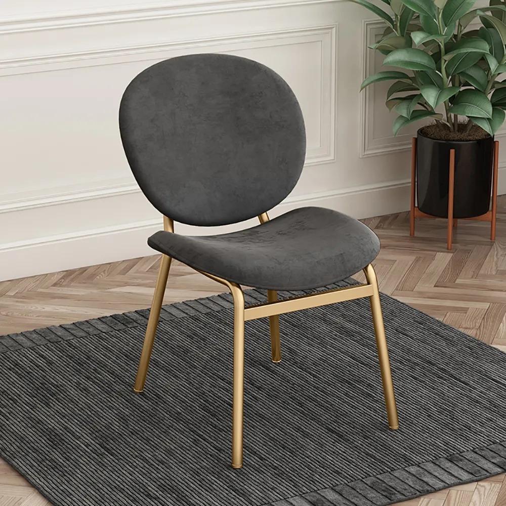 Grey Retro Velvet Dining Chair High Back Upholstered Dining Chair in Gold Legs Set of 2 window image