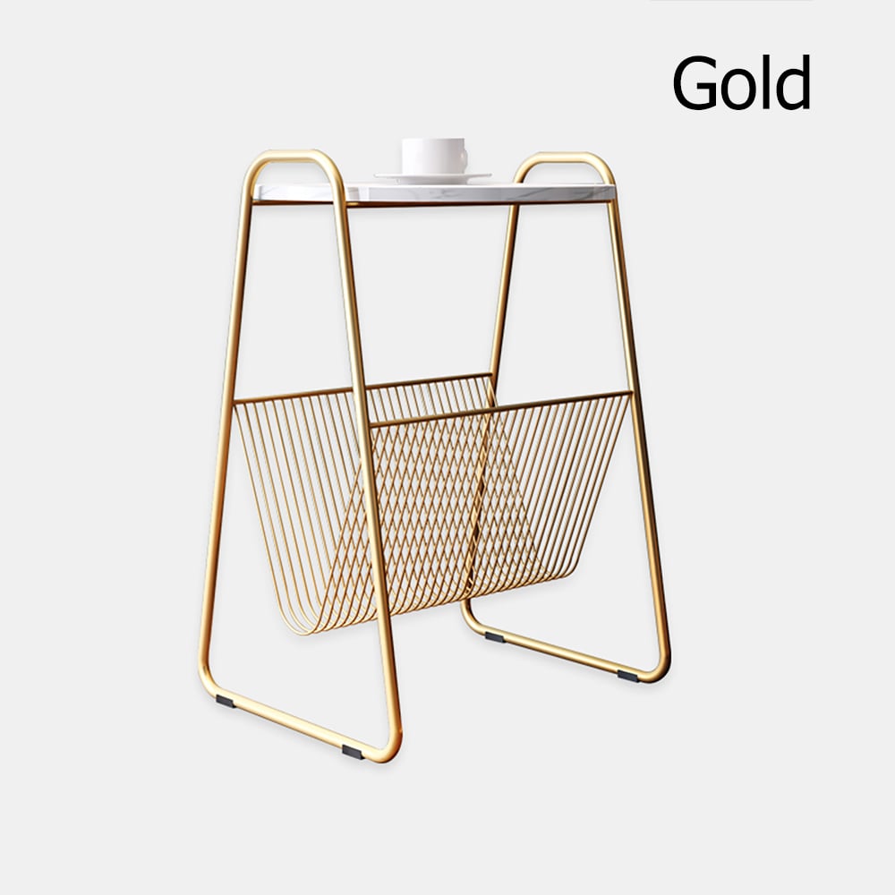 Gold Modern & Contemporary Side Table with Storage White Marble Top & Gold Metal Frame window image