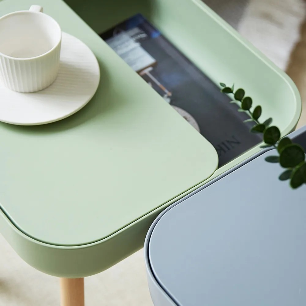 Set of 2 Green Side Table with Storage Wood Modern End Table window image