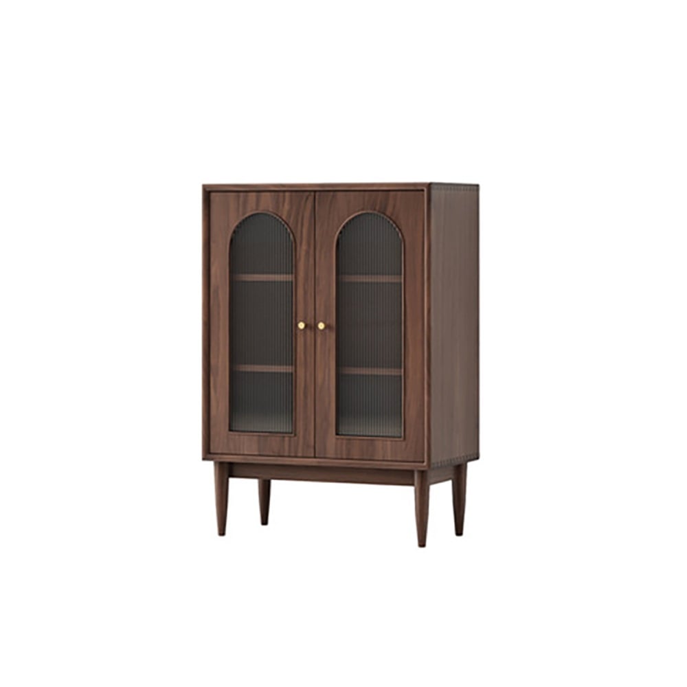 Nordic Walnut Cabinet 2-Shelf Bookcase with 2 Glass Doors window image