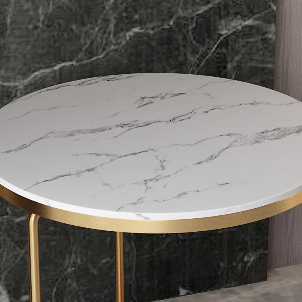 2-Tiered White Modern Round End Table with Shelf Metal Base window image