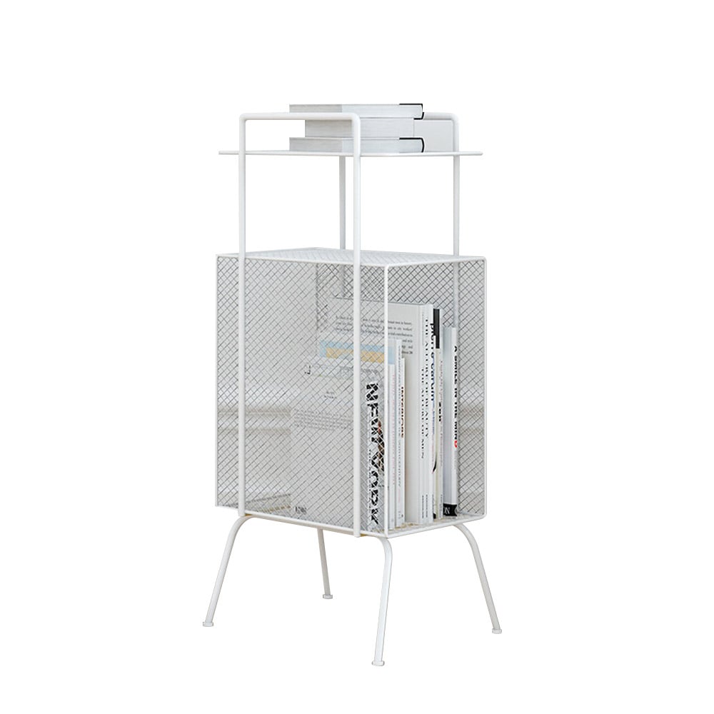 Modern End Table with Shelf 3-Tiered Metal Side Table in White window image