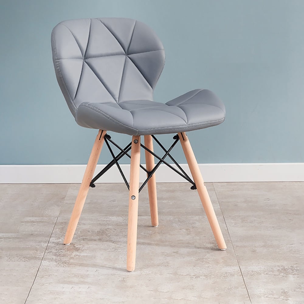 Morden Dining Chair Bucket Seat Upholstered Armless PU Leather Solid Beech Legs Chair Set of 2 window image