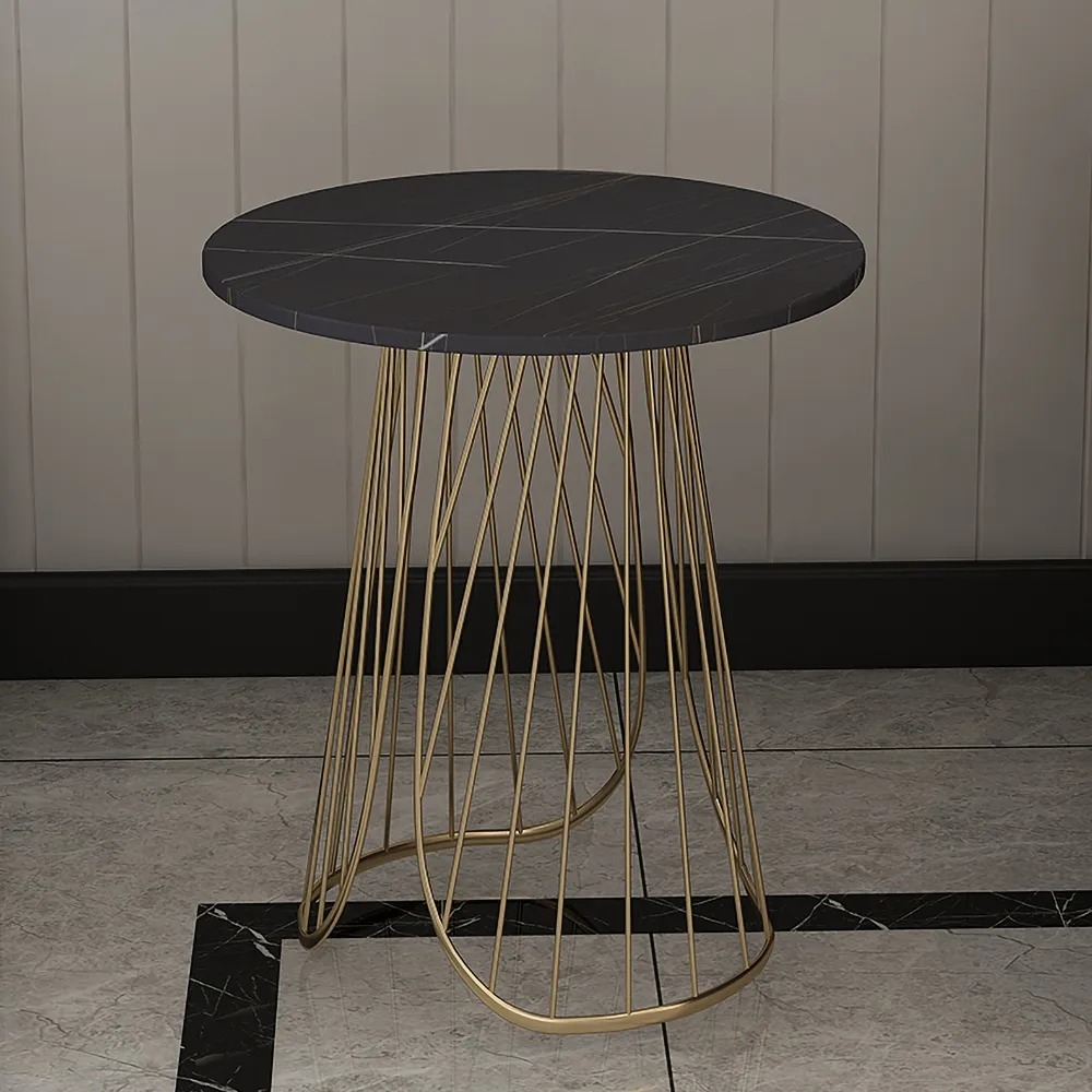 Black Modern Side Table with Sintered Stone Top Metal Frame window image