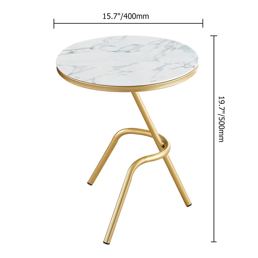 White Round End Table with Marble Top Side Table window image