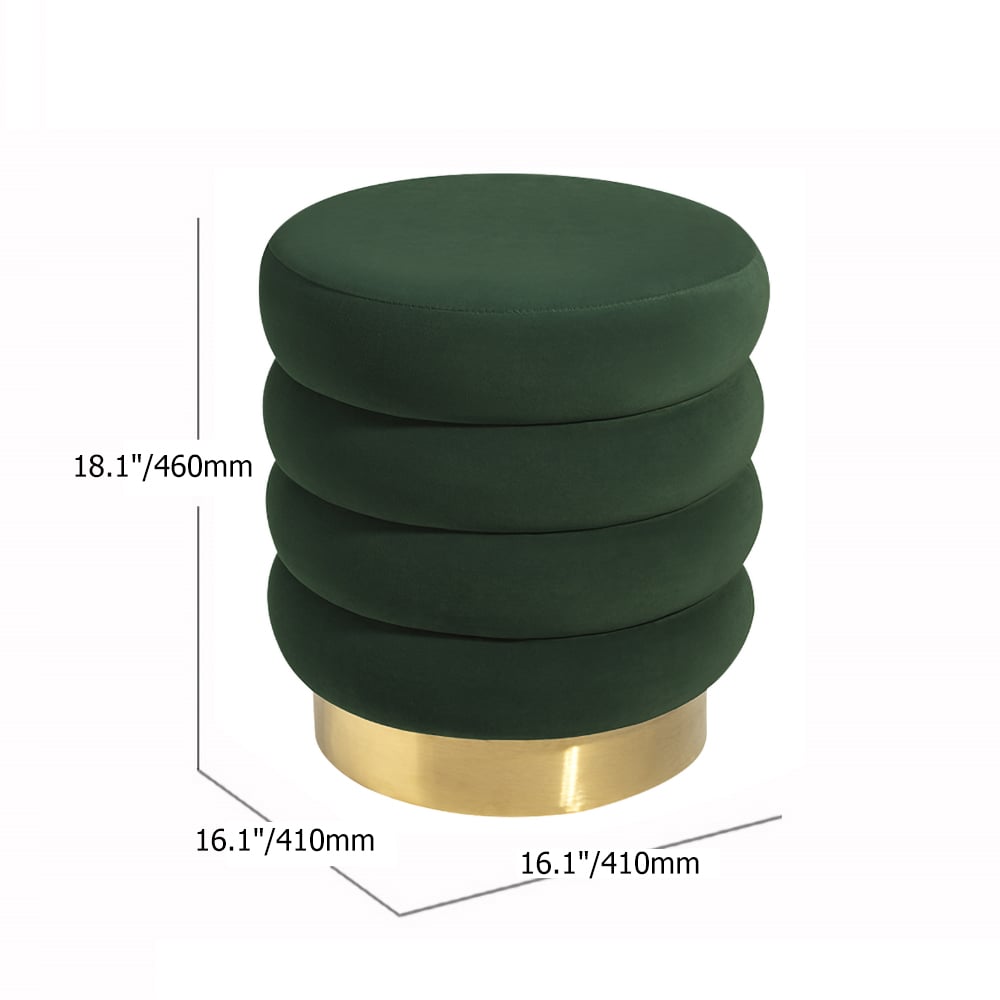 Grey Round Tufting Stool Upholstered Velvet Footrest Makeup Stool Ottoman window image