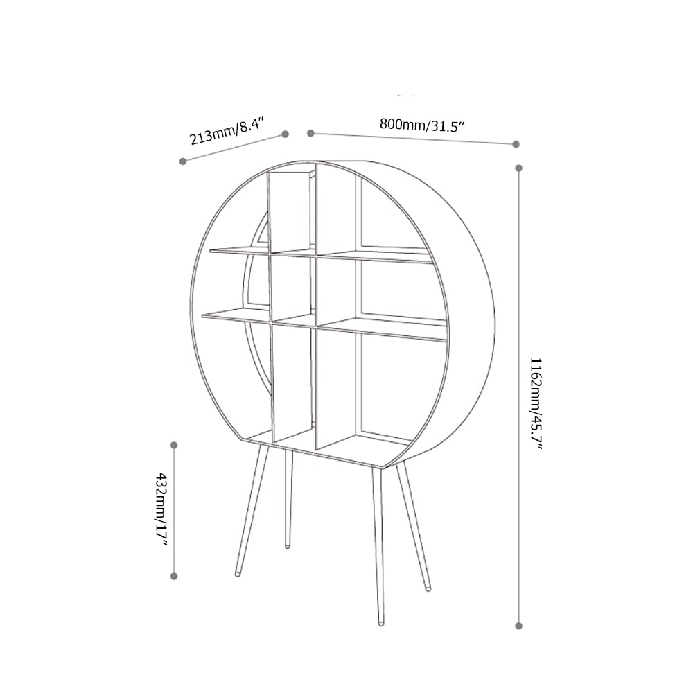 White Standing Bookcase Round Display Storage Shelf Metal Tapered Leg 31.5"W x 8.4"D x 45.7"H window image