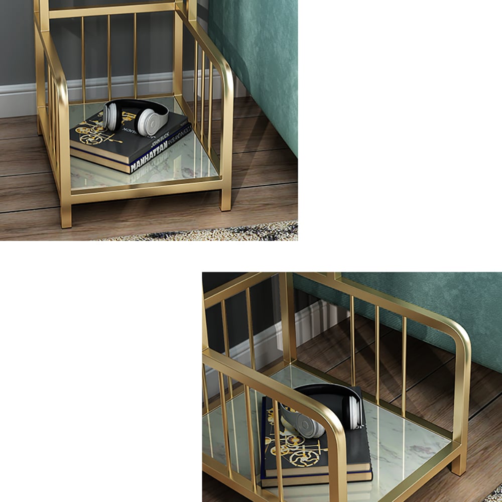 Modern Marble End Table with Storage in White Narrow Side Table window image