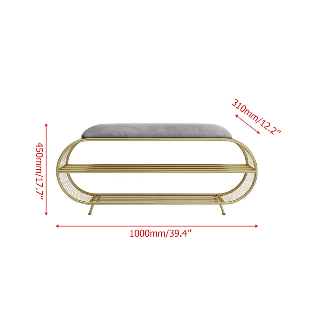 Gray Velvet Bench Upholstered 2-Tier Seat Storage Shelf Entryway Shoes Storage Bench window image