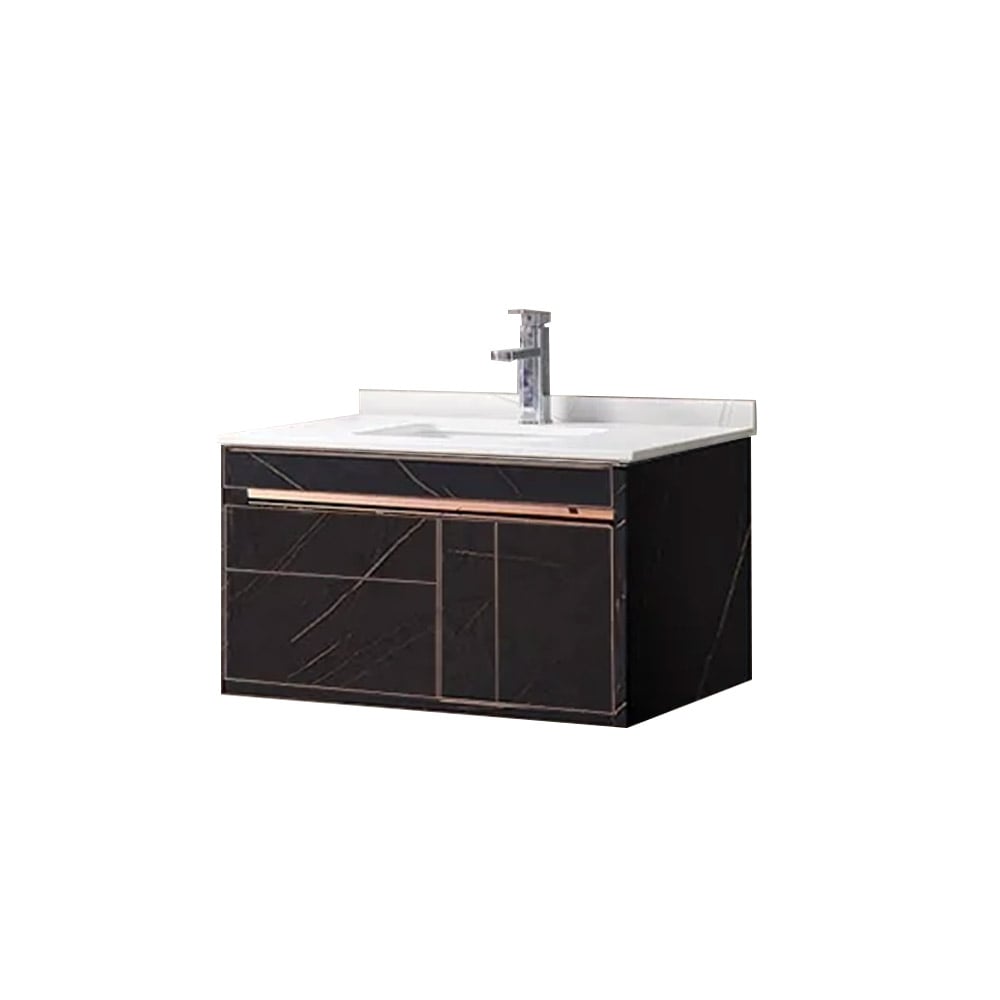 Black Floating Single Sink 31" Bathroom Vanity Set with Medicine Cabinet Sintered Stone window image