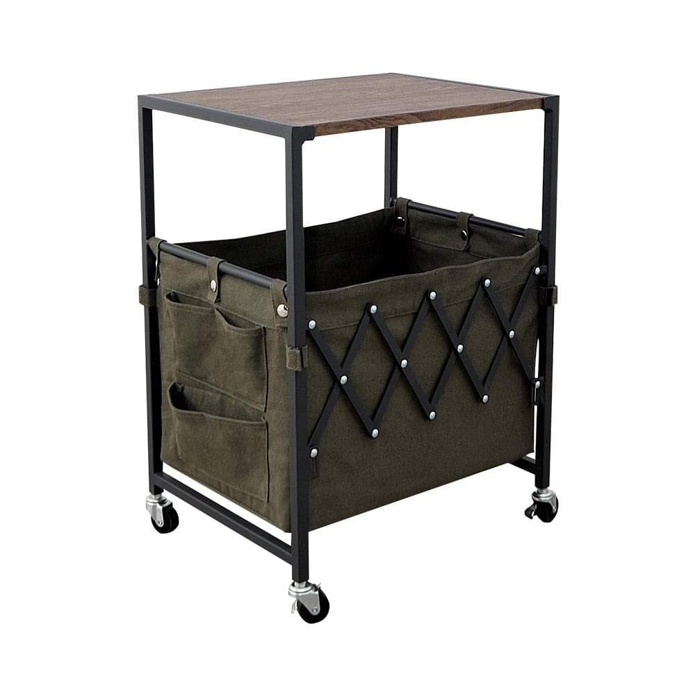 Green End Table with Bin Storage Side Table with Wheels window image