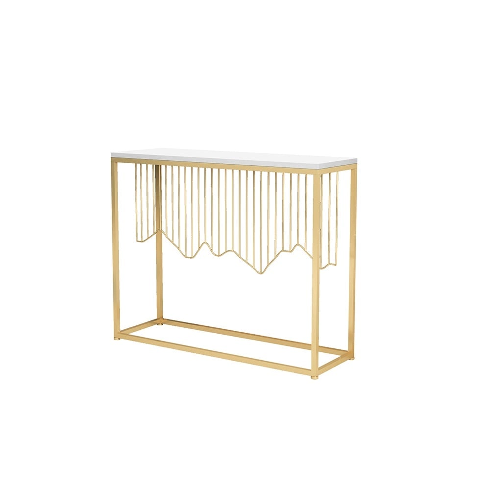 White Rectangular Console Table with Wooden Top Entryway Table window image