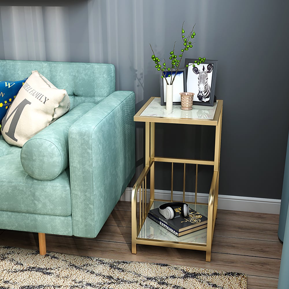 Modern Marble End Table with Storage in White Narrow Side Table window image