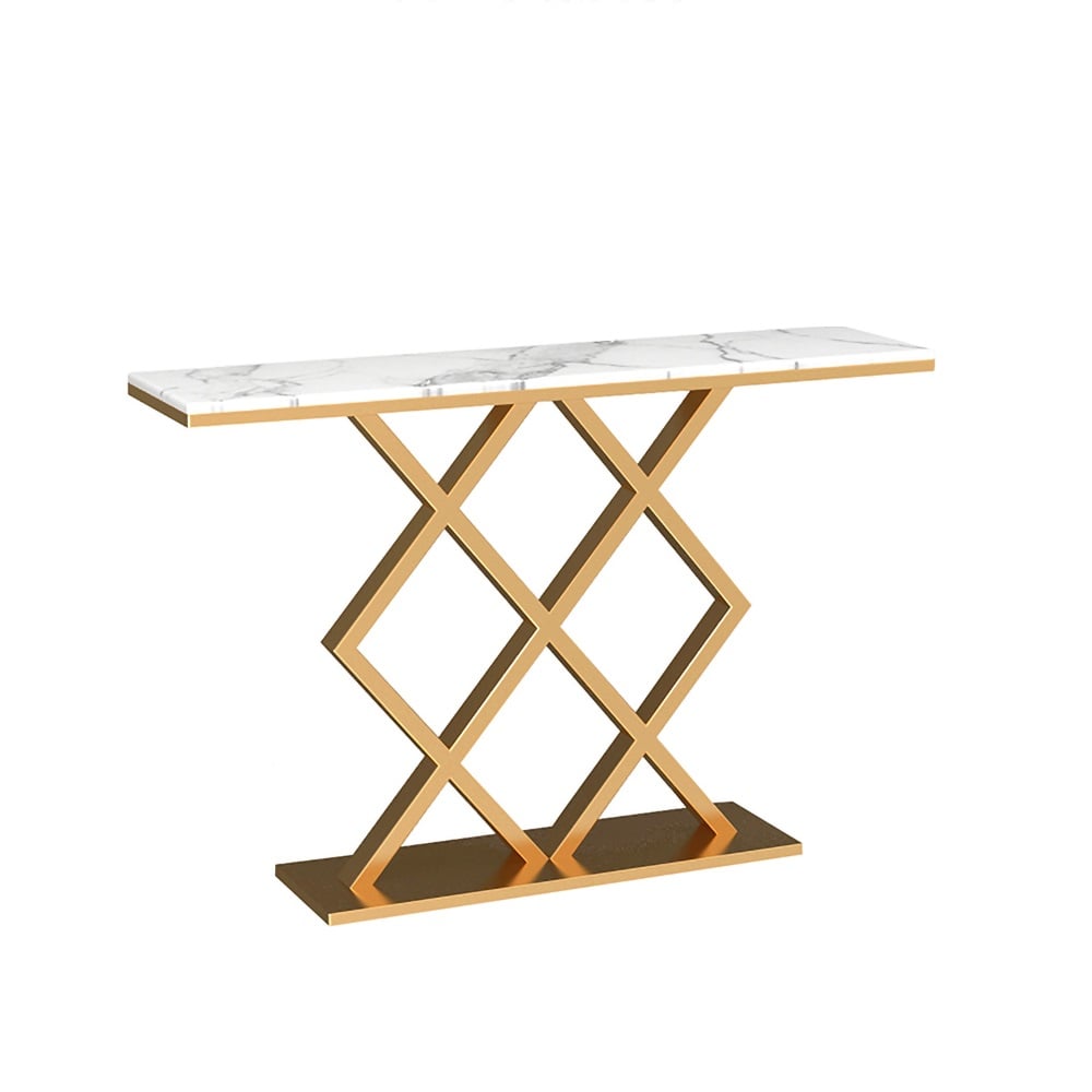 Gold Rectangular Console Table with Faux Marble Top window image