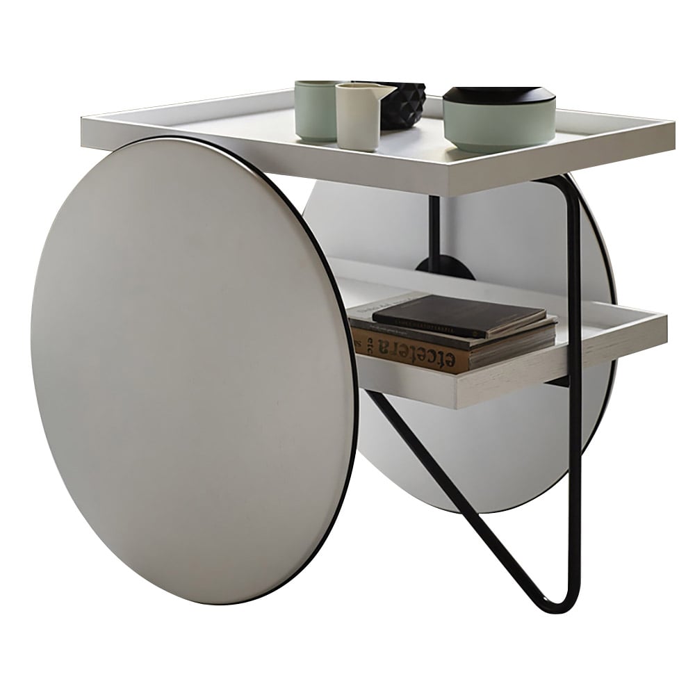 White Rectangle Side Table Pine Wood with Storage End Table Metal in Black window image