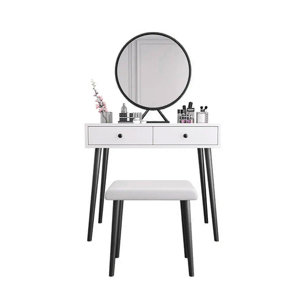 Nordic Black Makeup Vanity Set with 2 Drawers Stool & Mirror Included window image