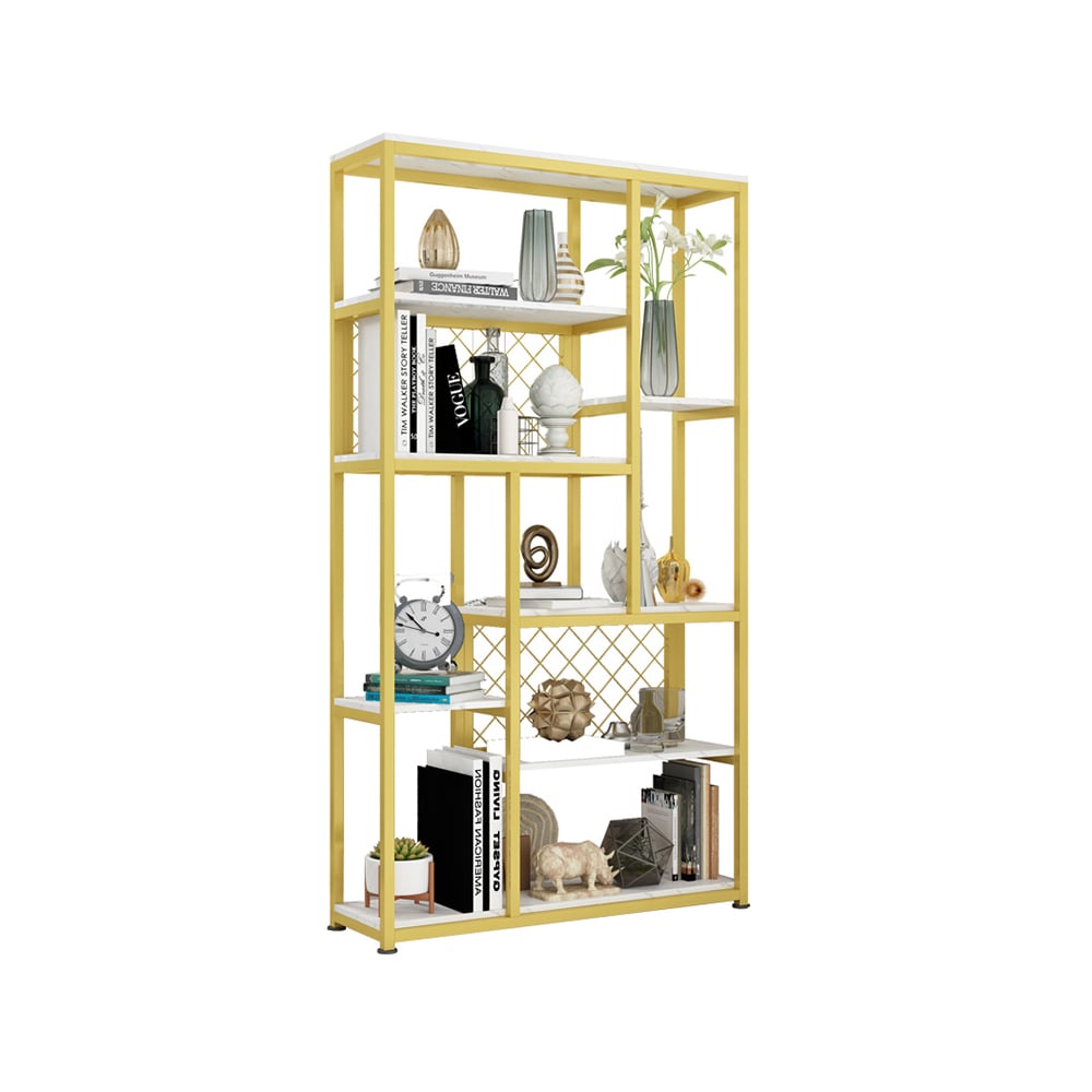 Contemporary Standing Geometric Bookshelf Metal Shelf in Gold window image
