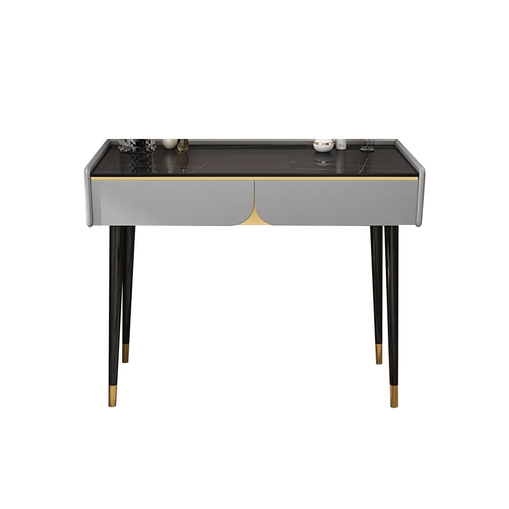 39" Modern Gray Makeup Vanity Sintered Stone Top with 3 Drawers in Gold window image