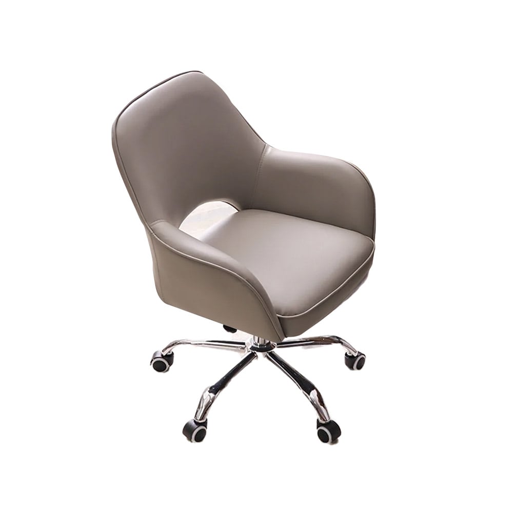 Gray Swivel Office Chair for Desk Upholstered Faux Leather Task Chair Adjustable Height window image