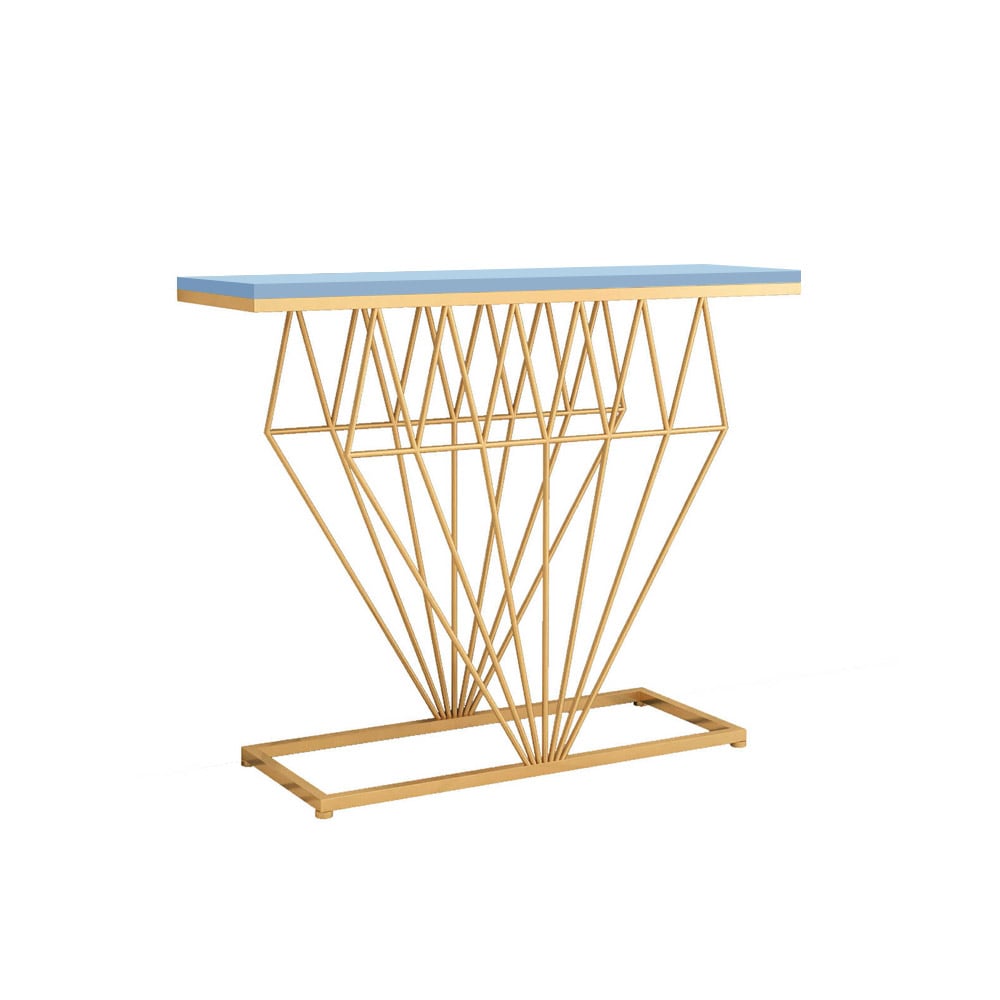 Blue Narrow Console Table Rectangular Entryway Table with Gold Base window image